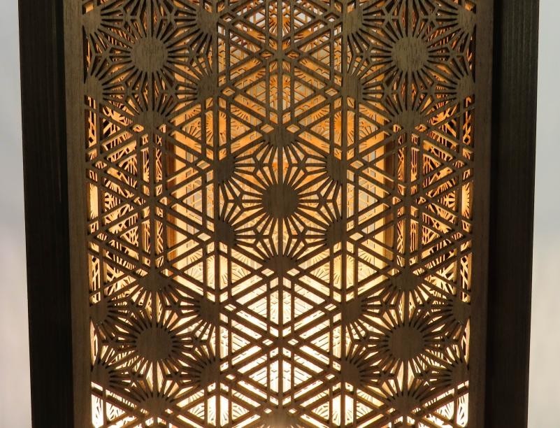 和風照明・インテリア照明　LAD-1872　レーザー行灯「趣」Ｌサイズ　 八重麻と胡麻幹（ゴマガラ）　LED電球付き