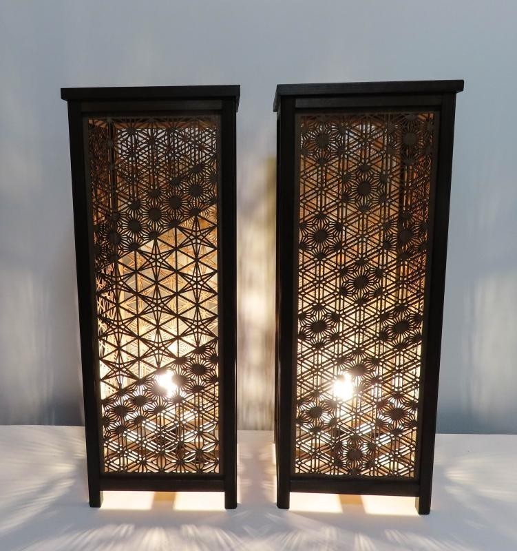 和風照明・インテリア照明　LAD-1872　レーザー行灯「趣」Ｌサイズ　 八重麻と胡麻幹（ゴマガラ）　LED電球付き