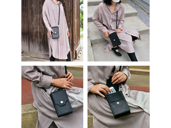 《特集掲載》黒猫スマホウォレット【縦型ポシェット・肩紐長さ調整可・ハンド紐別売】ねこ好きさんに！※袋ラッピング無料 4枚目の画像