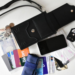 《特集掲載》黒猫スマホウォレット【縦型ポシェット・肩紐長さ調整可・ハンド紐別売】ねこ好きさんに！※袋ラッピング無料 10枚目の画像