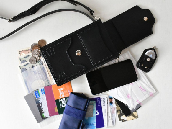 《特集掲載》黒猫スマホウォレット【縦型ポシェット・肩紐長さ調整可・ハンド紐別売】ねこ好きさんに！※袋ラッピング無料 10枚目の画像