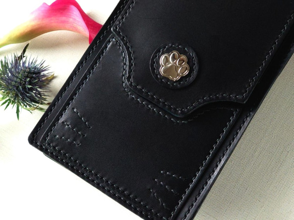 《特集掲載》黒猫スマホウォレット【縦型ポシェット・肩紐長さ調整可・ハンド紐別売】ねこ好きさんに！※袋ラッピング無料 6枚目の画像