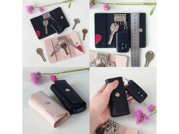 《特集掲載》【イニシャル刻印サービス】結婚祝・記念日に! 赤ハート4連ペアキーケース【黒・生成り】※袋ラッピング無料 13枚目の画像