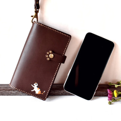 iPhoneX専用■三毛猫と肉球模様の手帳型スマホケース■チョコ革■送料無料 3枚目の画像