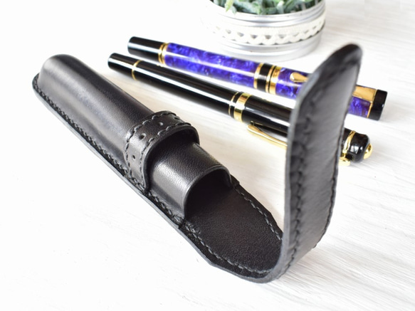 革の手縫いドーム型 ペンケース【3色カラー選択】名入れ可 絞りペンケース・一本挿し ※袋ラッピング無料 13枚目の画像