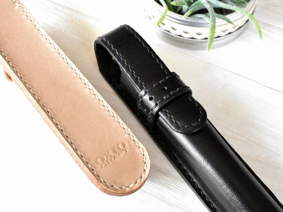 革の手縫いドーム型 ペンケース【3色カラー選択】名入れ可 絞りペンケース・一本挿し ※袋ラッピング無料 16枚目の画像