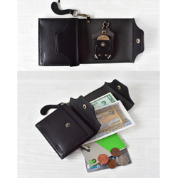 ◆【黒猫・名入れ可】カードが入る小さな革財布（ちびネコインケース付）送料無料 3枚目の画像