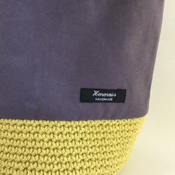 帆布生地の編みカゴトートバック(編みバック)紫×きいろ 3枚目の画像