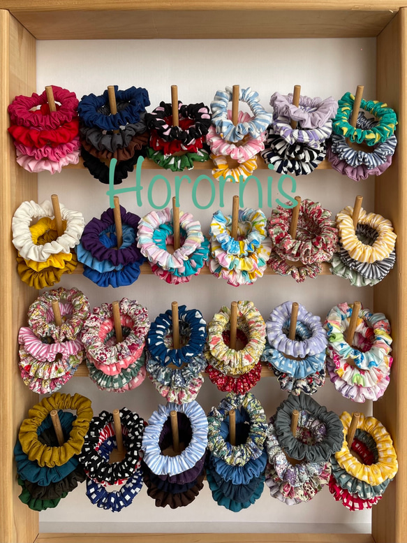 ハンドメイドシュシュM-4017♡花柄×マスタードジョーゼット