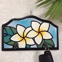ステンドグラス風 木製壁掛け【プルメリア】【アロハ マハロ