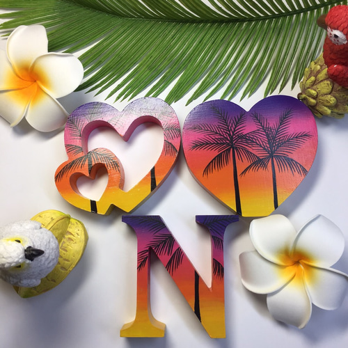 イニシャルオブジェ【3文字】【木製土台無し】【ハワイ サンセット