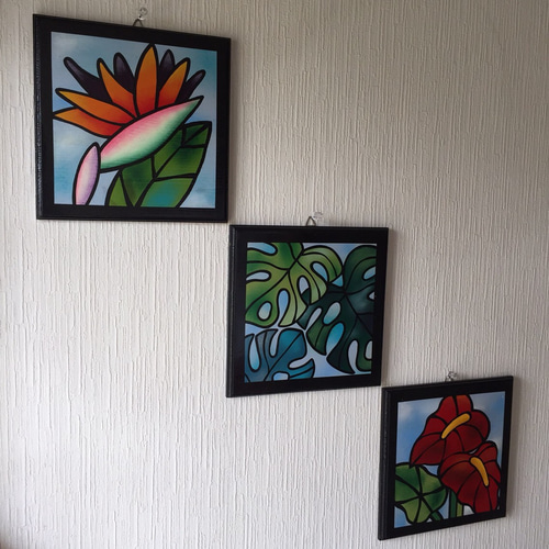 SOLD OUT☆ステンドグラス風ハワイアンフレーム⭐️Newピンクプルメリア ステンドグラス風 木製壁掛け【ハイビスカス】【アロハ