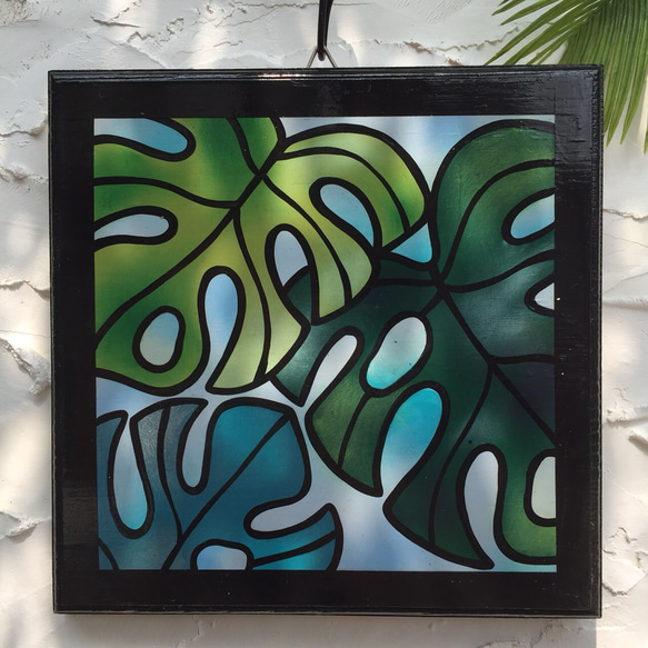 ステンドグラス風 木製壁掛け【モンステラ】【アロハ マハロ