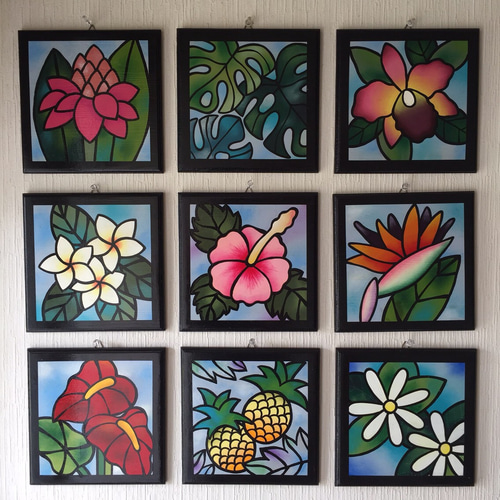 ステンドグラス風 木製壁掛け【パイナップル】【アロハ マハロ ハワイ