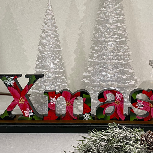 オシャレな クリスマス イニシャルオブジェ【Xmas】【木製土台付