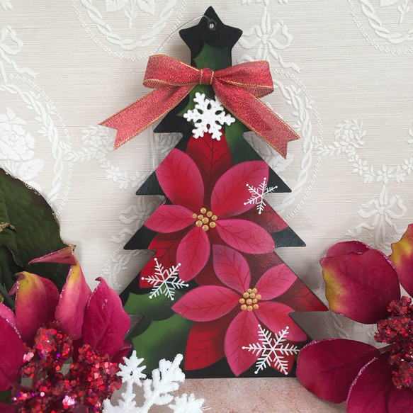おしゃれな クリスマスツリー オブジェ【ポインセチア】xmas 壁掛けタイプ 1枚目の画像
