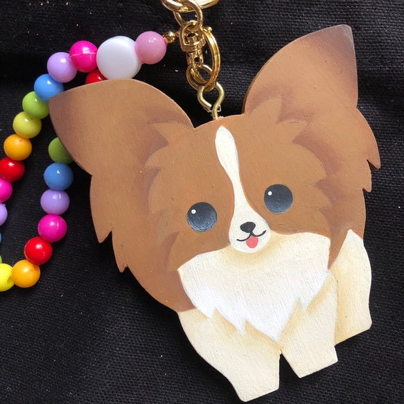 可愛い パピヨン キーホルダー ストラップ【バッグチャーム】【うちの