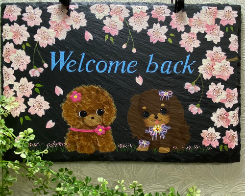 新作】オシャレな ウェルカムボード（大）【スレートプレート】【犬 猫