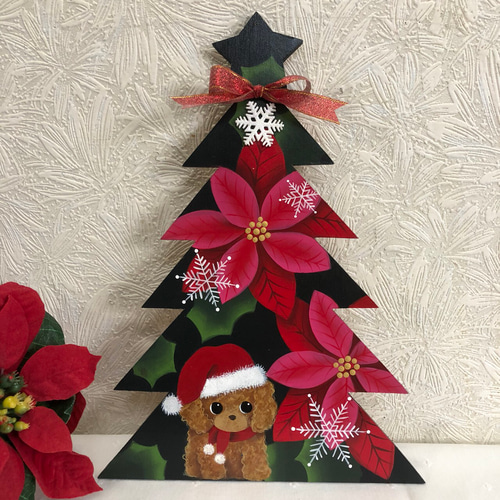 新作】ワンちゃんとクリスマス ツリー オブジェ【ポインセチア】【Xmas 