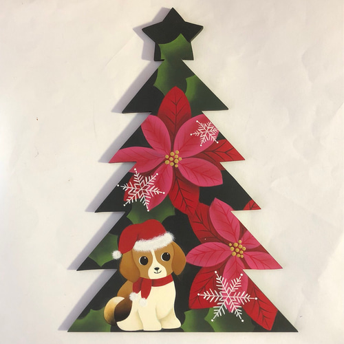 新作】ワンちゃんとクリスマス ツリー オブジェ【ポインセチア】【Xmas 