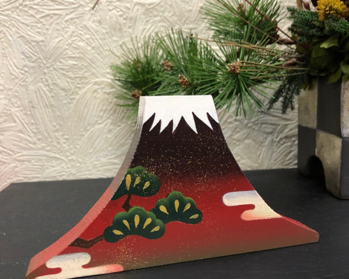 クリスマスSALE 大槌隆　油彩　富士山　正月かざり　縁起物 0_1e3ac226082bc4af84e6b9f3a907