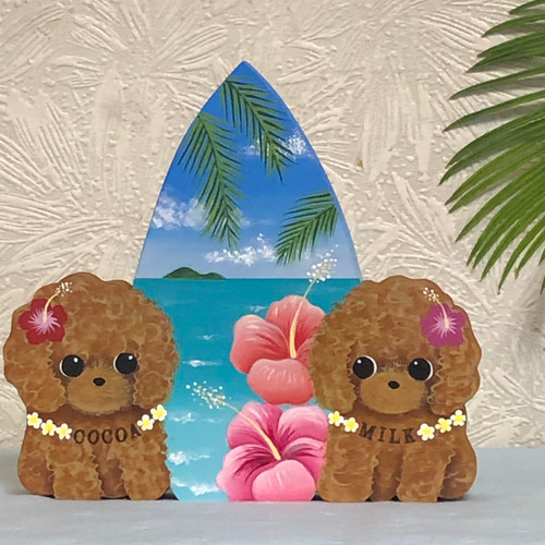 ハワイアンクリスマス サーフィン ☺︎ サンタわんちゃん オブジェ シーズー ハワイアン🎄クリスマス サーフィン サンタわんちゃん オブジェ