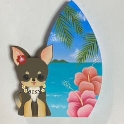 【新作】ワンちゃん達もバカンス【〜夏のハワイの海でサーフィン♪〜犬 愛犬】【うちの子】【ハワイアン インテリア】 9枚目の画像