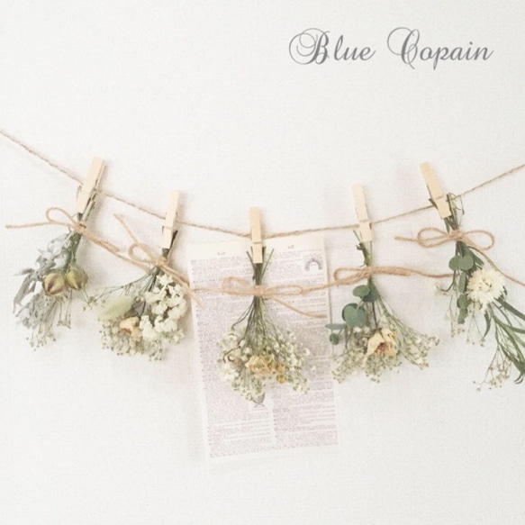 装飾に♡グリーンホワイトドライフラワーガーランド