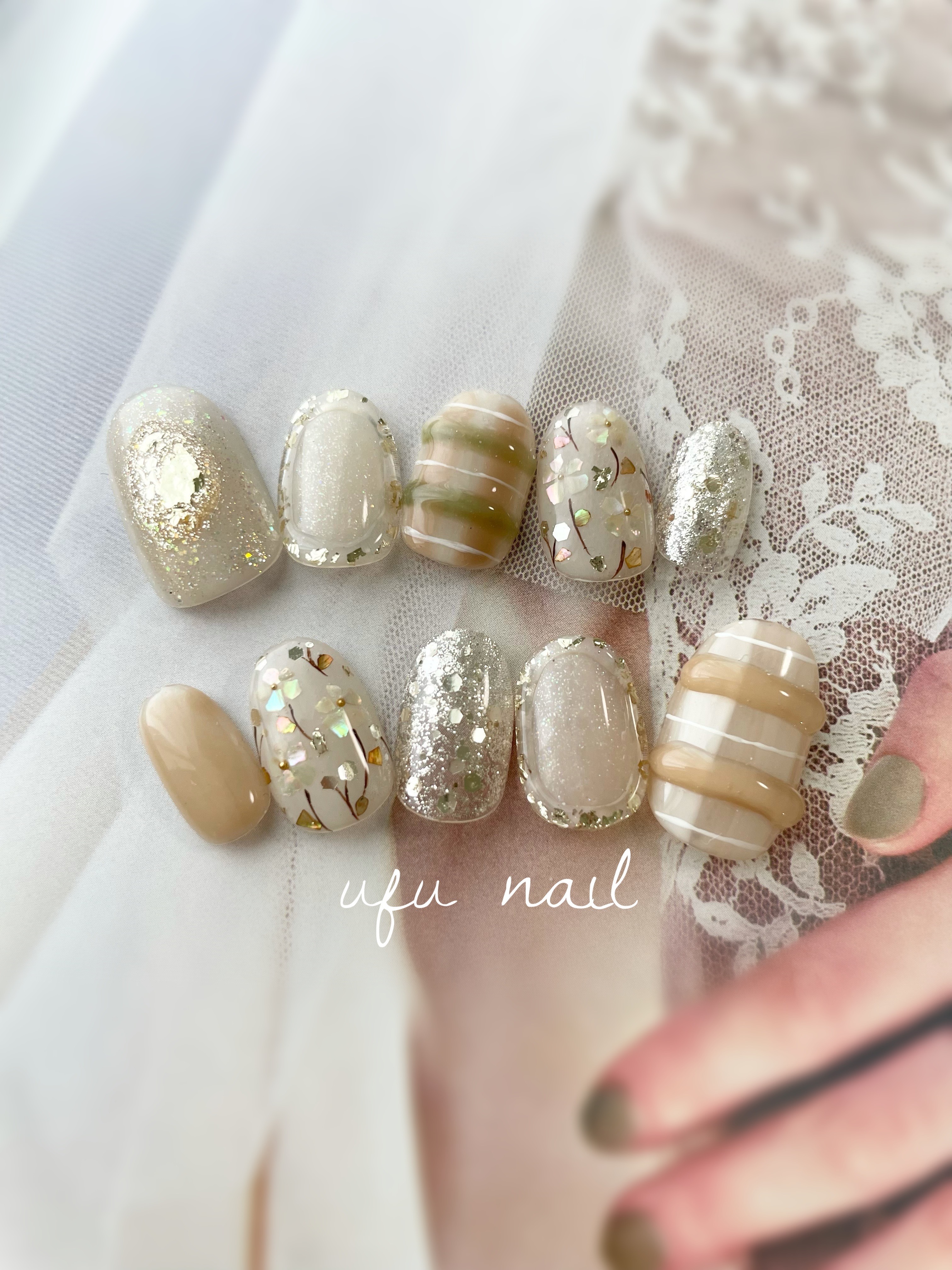 ナチュラル♪ぷっくりチェックのボタニカルフラワーネイル♡