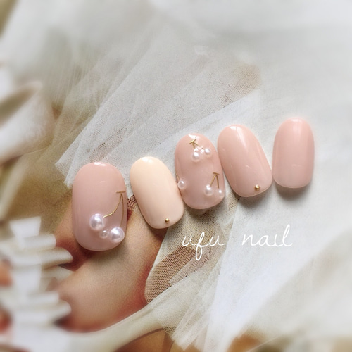 パールのチェリーネイル♡さくらんぼ／ワイヤー／ピンク／ホワイト  