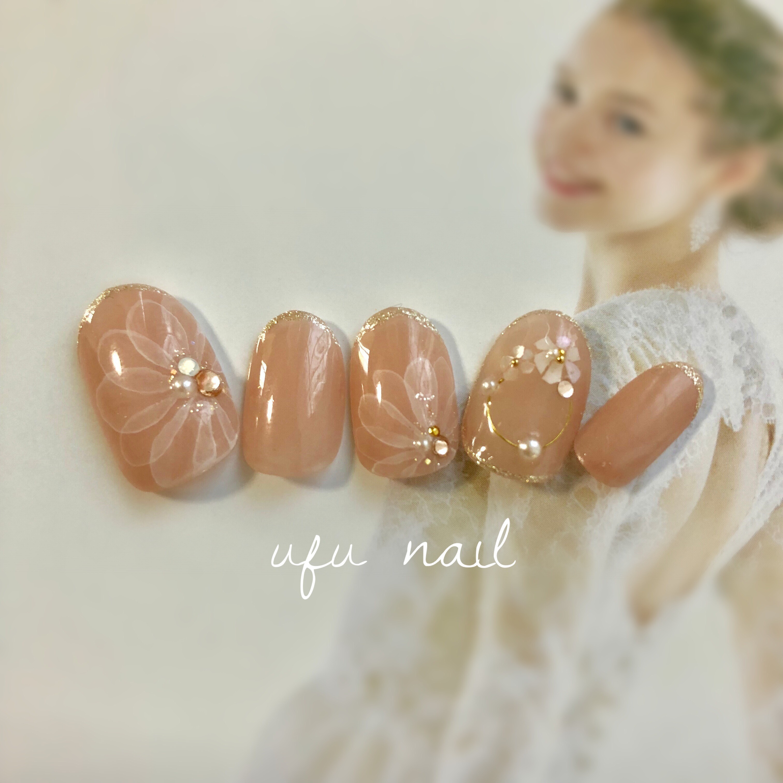 水彩フラワー＆シェルフラワーリングネイル♡