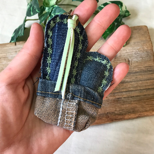 確認用フェイク柱デニムサボテンハンドメイド