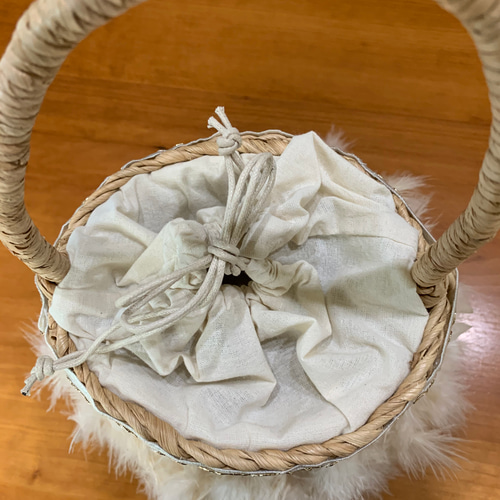 creema限定】フェザーかごバッグ＊grege feather bag＊白 かごバッグ 