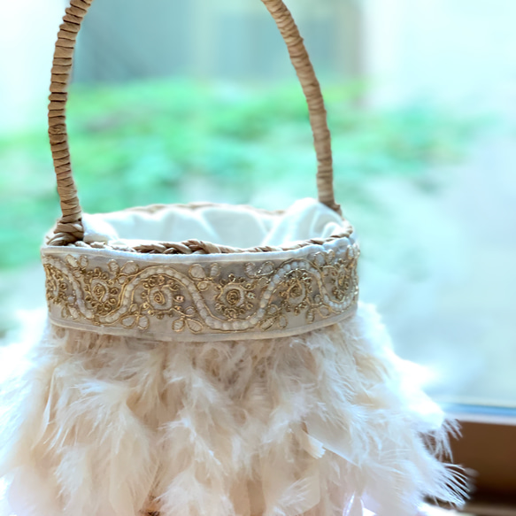 【creema限定】フェザーかごバッグ＊grege feather bag＊白 6枚目の画像