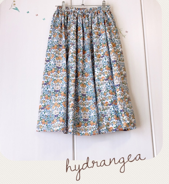リバティのギャザースカート【オーチャード 】 フレアスカート
