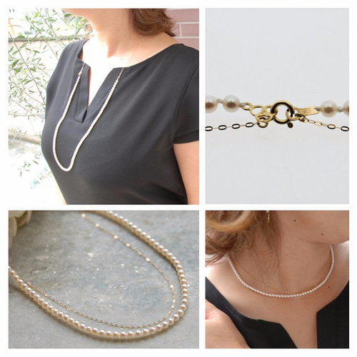 K18 あこやベビーパールの2wayネックレス 2連 ロングネックレス 送料  