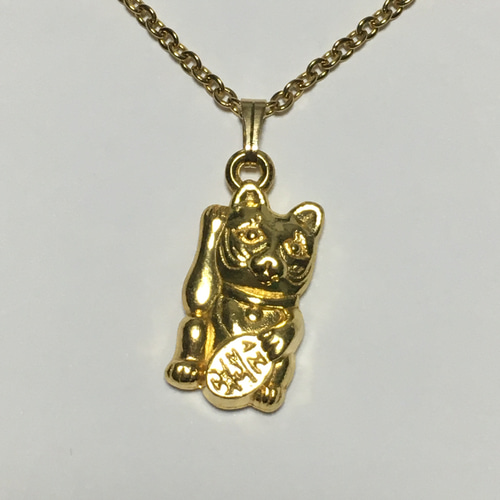 【DGK 】GOOD LUCK　ネックレス　ゴールドフォイル　招き猫 24K24K純金招き猫ネックレス24金ゴールド猫中空24Kゴールドネコ