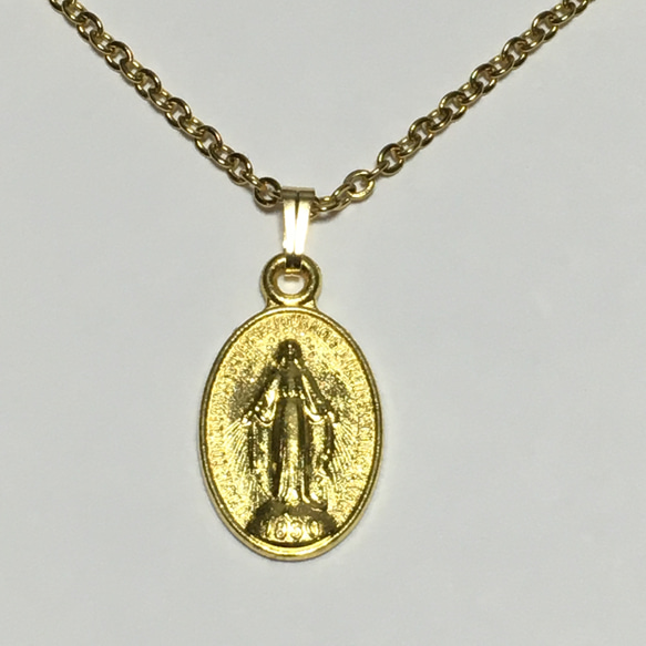 145.聖母マリア様の不思議のメダイネックレス、ゴールド 3枚目の画像