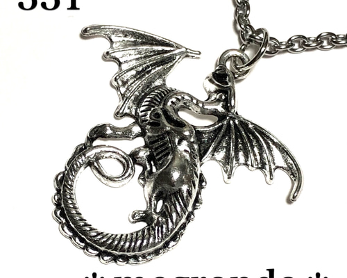 シルバー ドラゴン彫刻 ネックレスプレート シルバー ドラゴン彫刻 ネックレスプレート