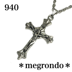 940.INRI、イエスキリスト磔刑クロスのネックレス、銀古美