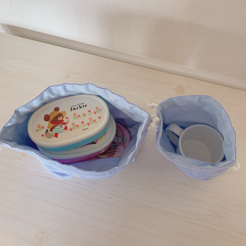 お得な3点セット】上品ストライプお弁当袋＆コップ袋＆ランチョン