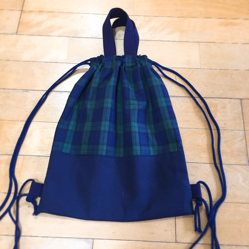 ずっと使える上品チェック☆ナップサック型体操着入れ持ち手付き