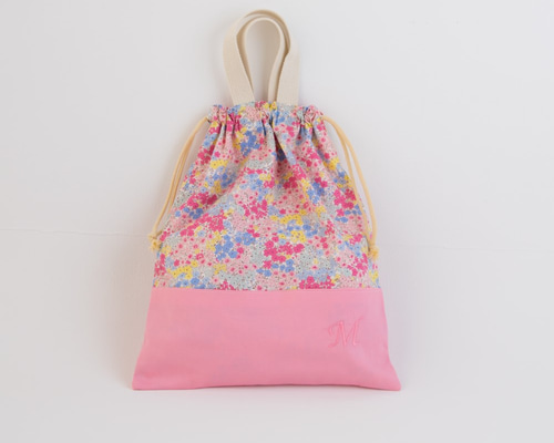ずっと使えるピンク花柄♡体操着入れ持ち手付き 刺繍OK 体操服袋・お