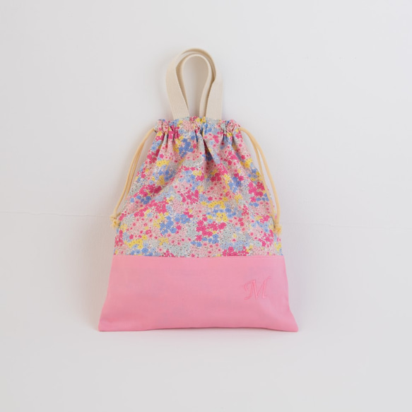 ずっと使えるピンク花柄♡体操着入れ持ち手付き 刺繍OK 体操服袋・お