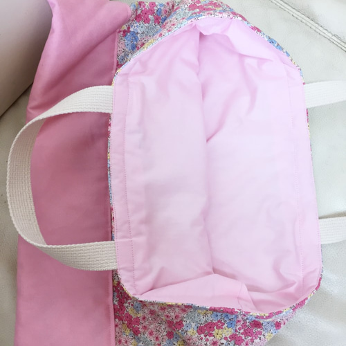 ずっと使えるピンク花柄♡体操着入れ持ち手付き 刺繍OK 体操服袋・お