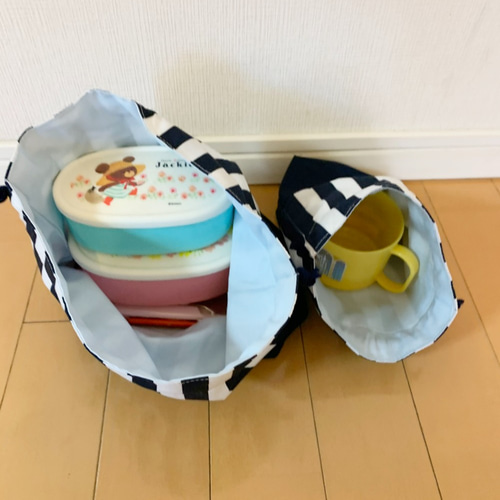 3点でお得】ずっと使えるストライプ☆お弁当袋＆コップ袋