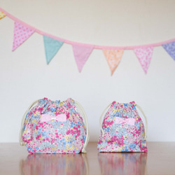 MIHAYA♡　リバティ ハンドメイド コップ袋 お弁当袋 ナップサック リバティ巾着 (お弁当袋 コップ袋 給食袋 ) ベッツィ ピンク