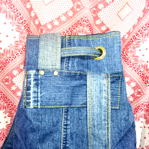 ＮＹ　リメイクデニム　リュック　ハンドメイド ナップサックできました♡ 軽くて便利！ これからの季節には大