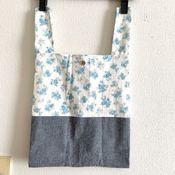 【受注制作】＊ハンドメイド＊　コンビニ袋サイズのエコバッグ　マイバック　花柄　ダンガリー 2枚目の画像