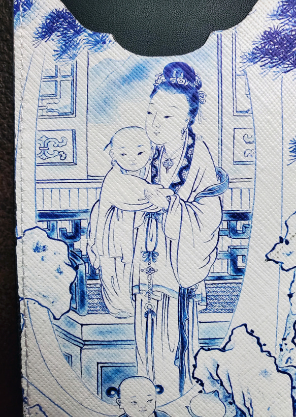 E10-1<太平有象>元宵佳節闔家同歡仕女    中國青花瓷風格證件夾.悠遊卡夾   天然皮革 第2張的照片